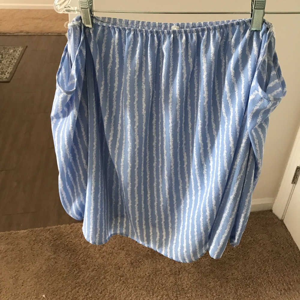 Off the shoulder blue pin stripe blouse